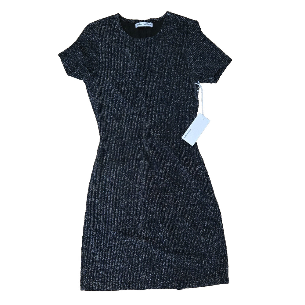 Reformation Dress XS Womens Metallic Knit Short Sleeve Mini Party Cocktail NWT